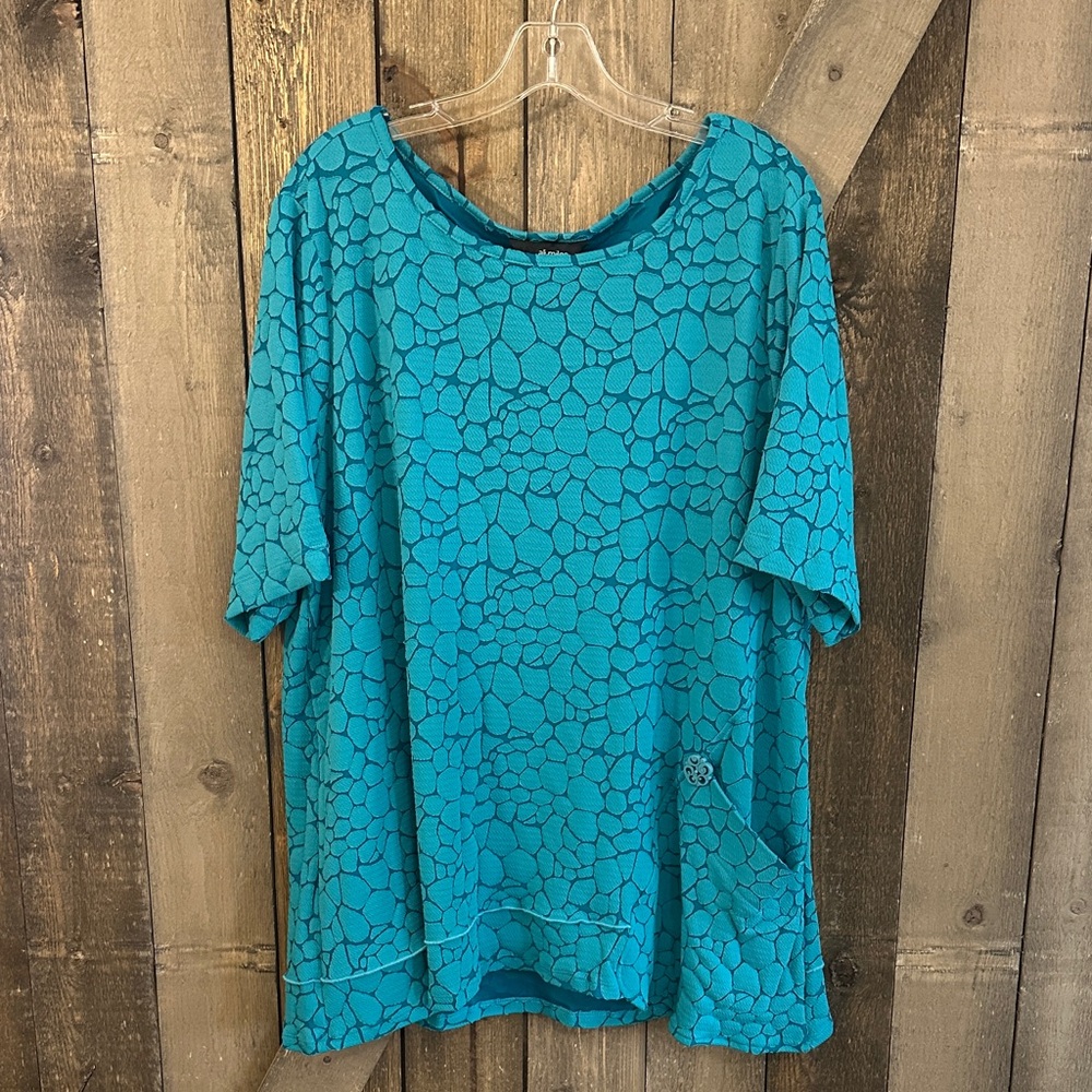 Ali Miles Blue Burnout Knit Short Sleeve Textured Tunic Top Size 1X